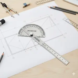 Stainless Steel Protractor & Angle Finder Set, Precision Angle Measuring Tool for Engineering Drawing, Drafting, Woodworking & Construction. Portable Geometry Tools for Students, Professionals & DIY Math Homework.