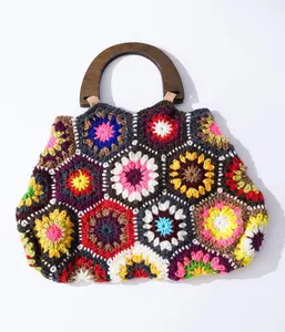 Multicolor Floral Hexagon Crochet Handbag