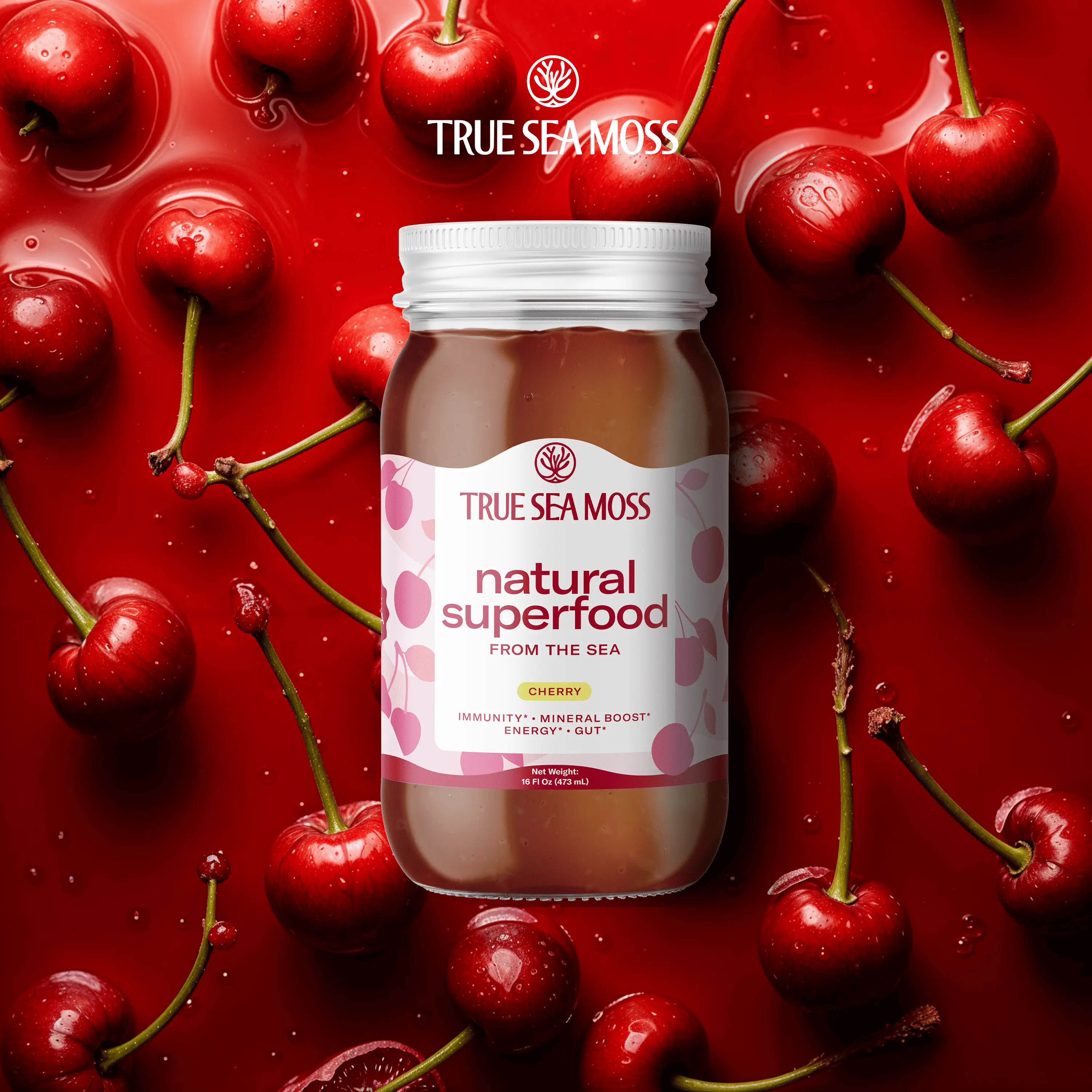 TrueSeaMoss Cherry Irish Sea Moss Gel – Rich in Minerals & Vitamins – supports immune, improves digestion, boost energy, skin & hair health - Made in