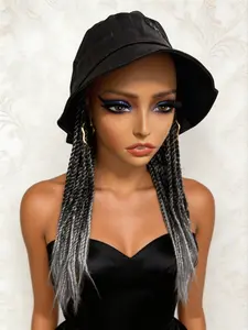 14Inch Ombre Black Silver Gray Senegalese Twist Braided Hair Extensions With Adjustable Baseball Cap Wigs For Black Women