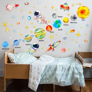 Solar System Pattern Decorative Wall Sticker, 1 Count/2 Sheets Colorful Astronaut & Planet Themed Wall Decal, Wall Decor for Baby Room Bedroom Living Room Playroom Classroom Decorations