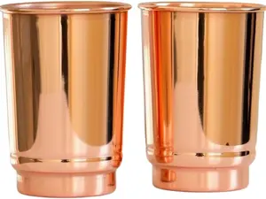 Set of 2 Copper Tumbler | 350 ml / 11.8 Oz 100% Pure Copper Plain Glasses | Ayurvedic Health Benefits Medicine Cups | Drinking Water Tumblers 2 Pieces | Unlined Uncoated Lacquer Free Drinkware Reusable Stylish Bottle Lemon Lightweight