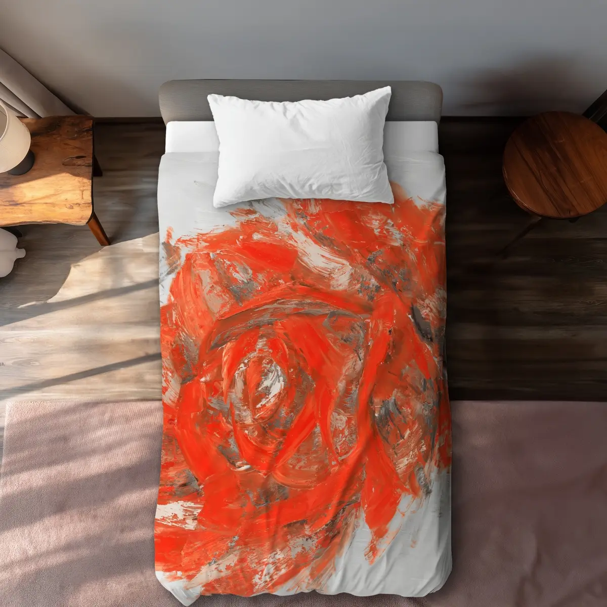 360 stand Twin Extra Long Duvet Cover - Abstract Red Floral Art, Botanical Theme, Microfiber Cloth, Breathable, Printed Face, Bedding Linens for Textiles & Soft Furnishings, Botanical Duvet Covers, Comfortable Duvet Covers