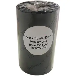 Thermal Transfer Ribbon 4.33" x984'(110mmx300m) Black  -Enhanced Wax Ribbon 1" Core Ink Outside Compatible for Zebra,Sato,Datamax Printer-1 Roll