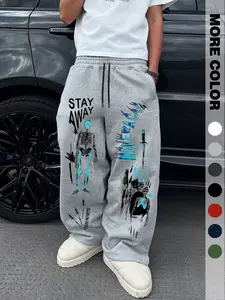 Men's Casual Long Pants with Skull Print, Fitted Drawstring Straight Leg Trousers for All Seasons, Comfortable Daily Wear, Casual Fit Bottoms, Casual Lounge Pant