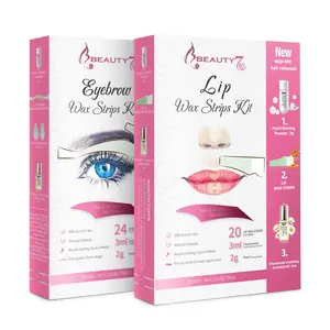 Beauty7 Wax Strips Kit, 2 SETS IN ONE PACKAGE. Eyebrow & Lip Facial Hair Removal with Pearl Powder Essential Oil for All Skin Types Women