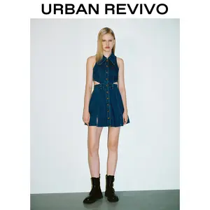 URBAN REVIVO 2026 Springfresh Cut-Out Sleeveless Denim Dress, Sundress Casual Outfit, Women Clothing Trendy and Versatile OOTD