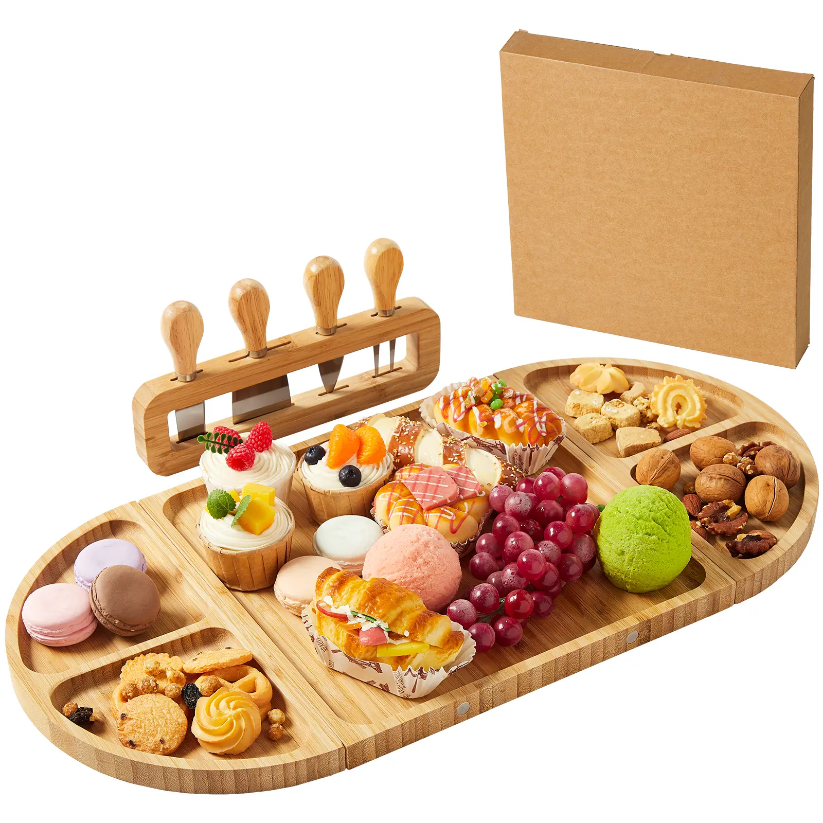 23" X 11.6" Charcuterie Boards,Bamboo Cheese Board, Long Charcuteri Boards Gift Set, Platter, Steel
