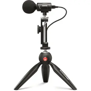 Shure MV88+ Video Kit - Digital Stereo Condenser Microphone for iOS & Android, with Manfrotto PIXI Tripod, Phone Clamp, iOS/USB-C Cables for Next-Level Connectivity