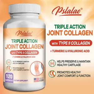 Pslalae Joint Collagen Supplement, supporting joint health, 120 softgels containing type II collagen, turmeric, and hyaluronic acid.