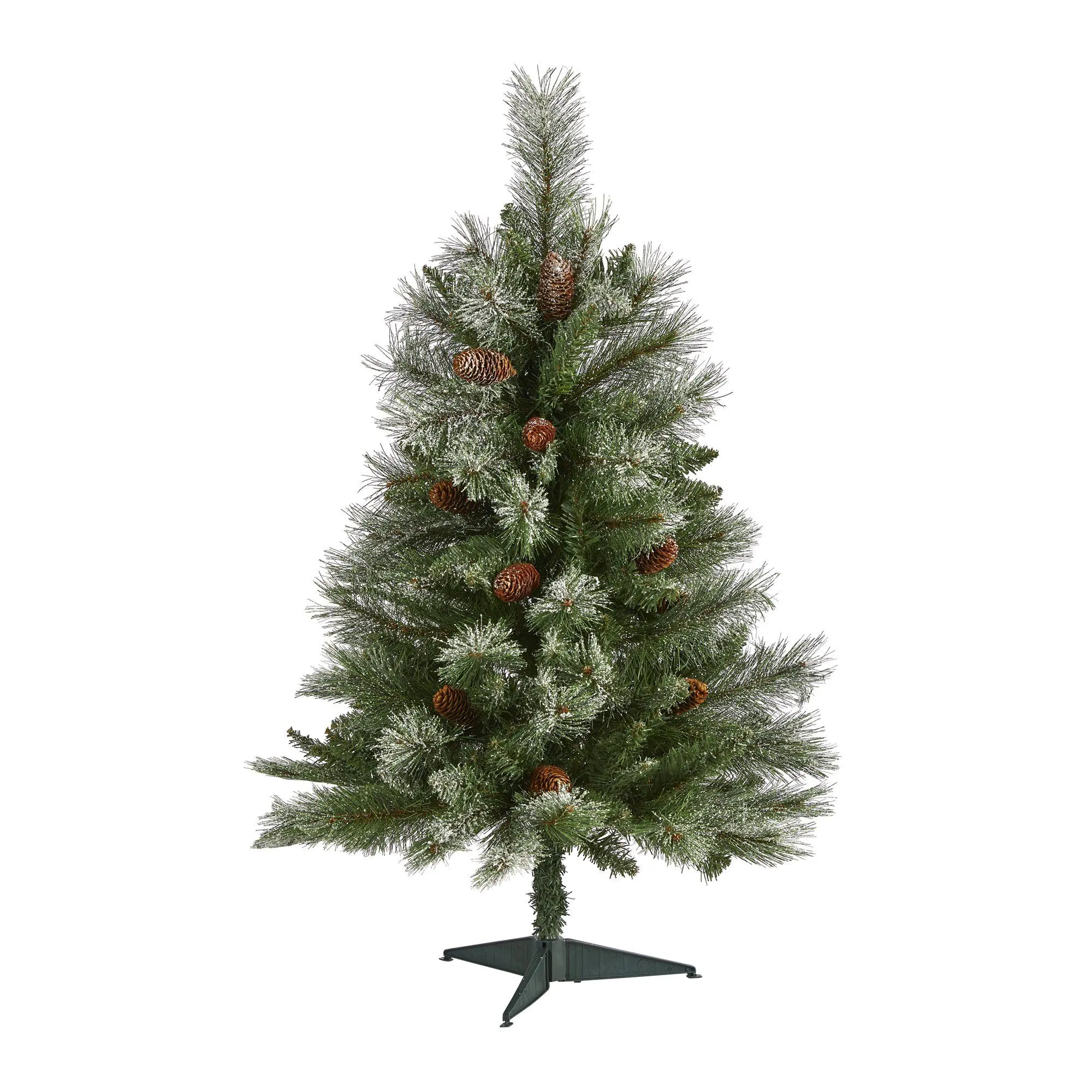 3ft Sturdy Artificial Christmas Tree with Stand, Snowed French Alps Mountain Pine, 135 Bendable Branches, Pine Cones for Christmas Home Decor & Holiday Ornaments