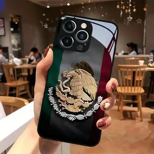 Mexican Golden Eagle Emblem New Glass Case Design Suitable for iPhone 17 16,15,14,13,12,11 Plus Pro Max.HM26
