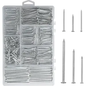376pcs Premium Hardware Nails Assortment Kit Maximum Length 2 Inches Galvanized Picture Hanging Wood Wall with Storage Box 6 Sizes