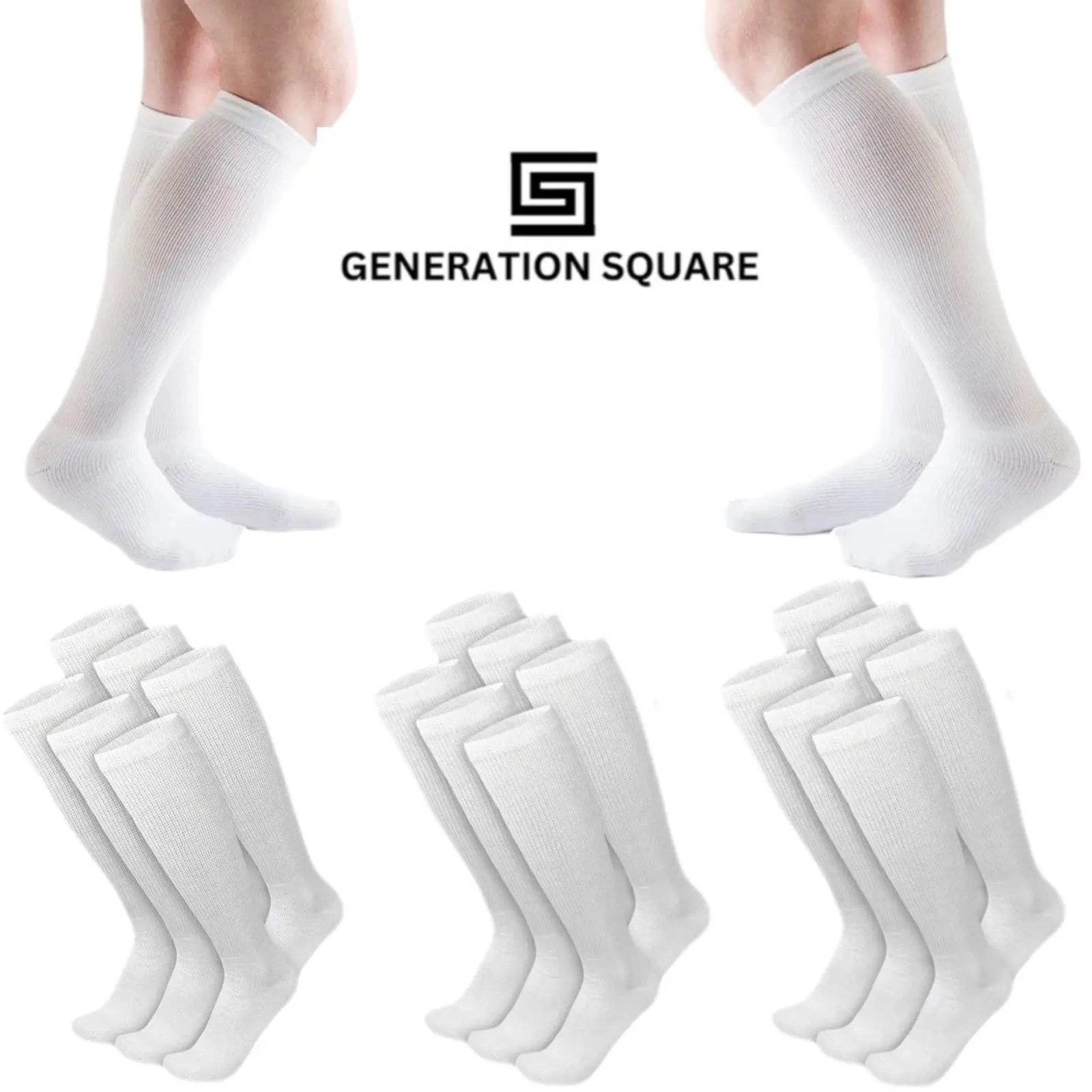 GENERATION SQUARE Men's Plain Compression Socks Set - Over-the-Calf Knee High Soft Breathable Cotton, Diabetic-Friendly All-Season Socks (6 Pairs, 10-13 & 13-16 Sizes), Soft Breathable Socks