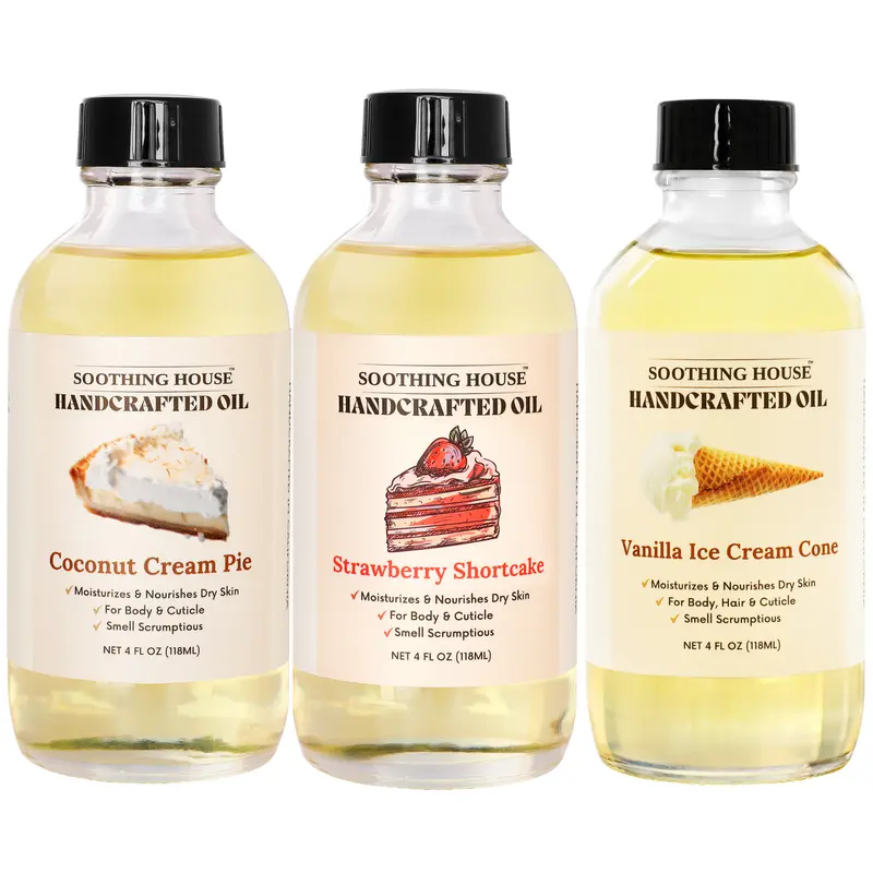 Women's Sweet Scented Body Oil Trio - Vanilla Ice Cream Cone, Coconut Cream Pie, Strawberry Shortcake Scents - Gift-Worthy Daily Fragrance Set - Long-Lasting, Lightweight, Moisturizing Vanilla Scents Oil for Soft Skin