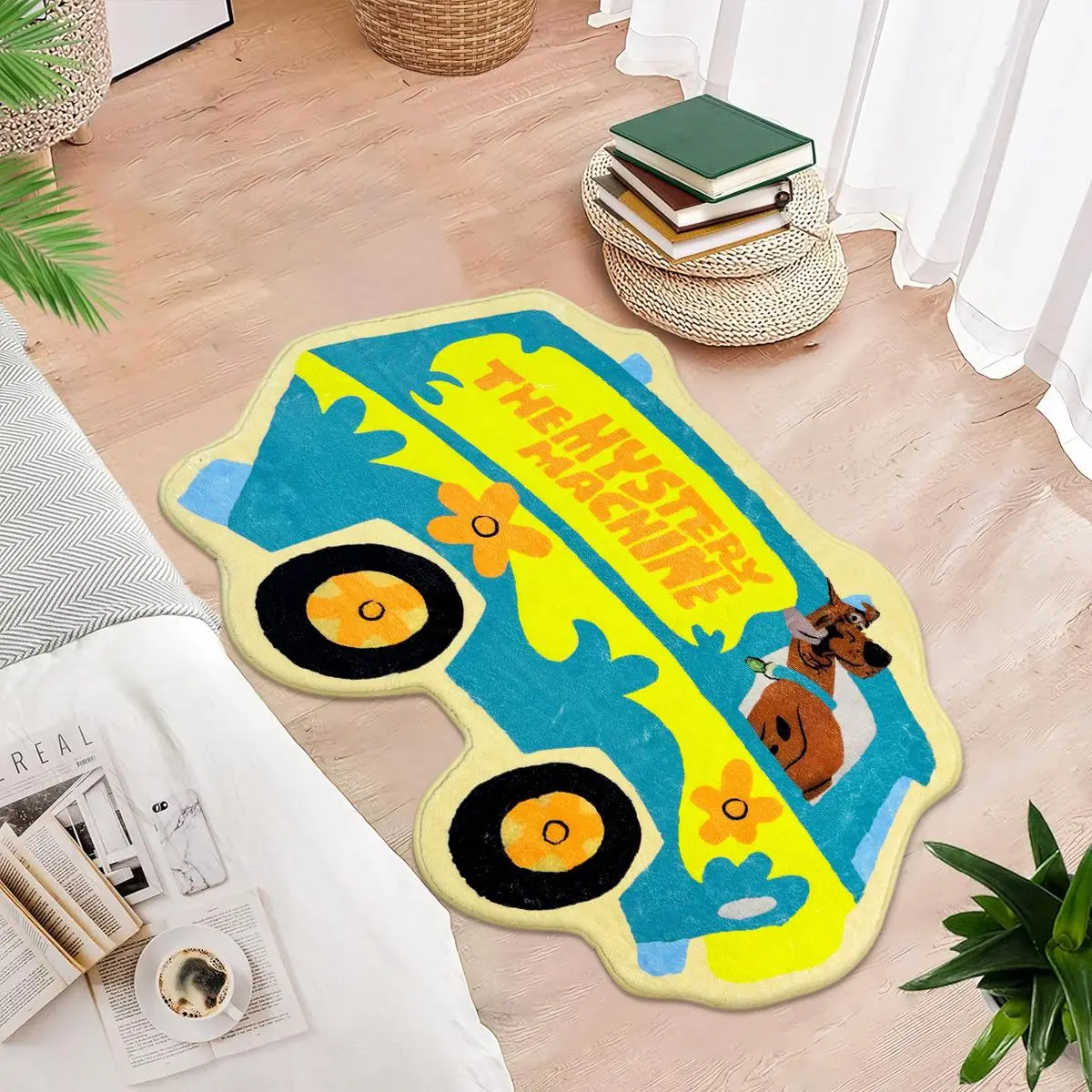 Cartoon Graffiti Bus Pattern Carpet, Cartoon Pattern Rug, Decorative Rug, Non Slip Rugs, 1 Count Soft Comfortable Carpet, Non-slip Floor Mat for Home Living Room Bedroom Hotel Dormitory Decor