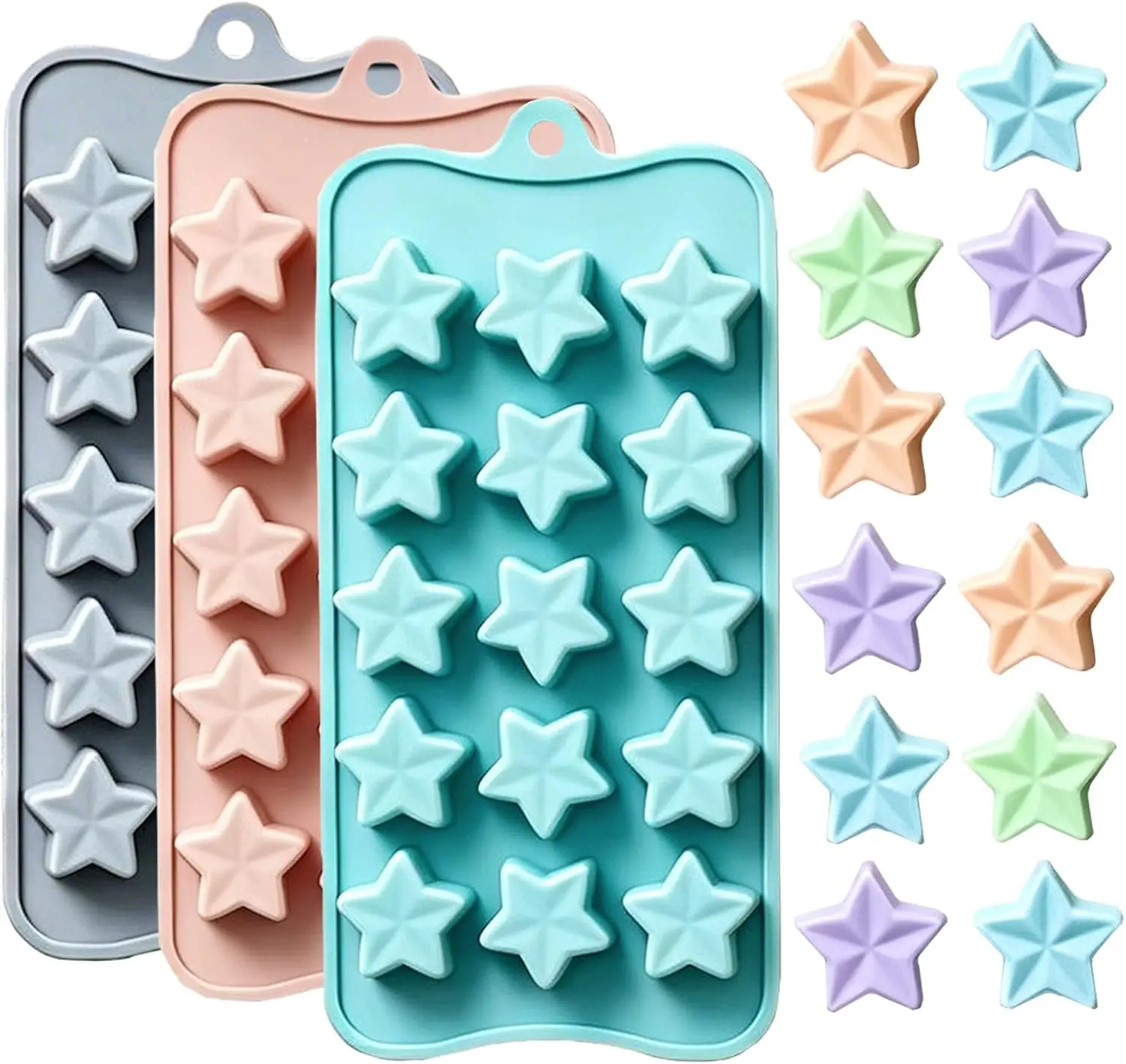 Cute Ice Cube Trays Silicone Chocolate Mold Wax Melt Molds Easy Release Ice Trays Non-Stick Chocolate Soap Pudding Jello Ice Cube Tray (Star)