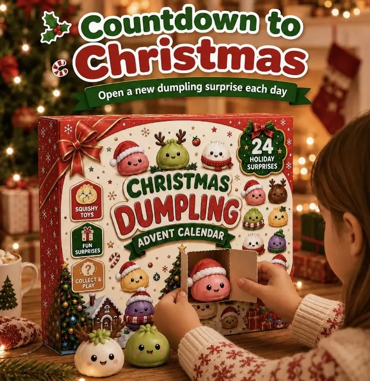 2026 Christmas Advent Calendar Squishy Gift Set, 24 Days Surprise Box with Mini Dumpling Squishies, Glitter Squeeze Fidget Toys, Small Holiday Gifts, Kids Christmas Stocking Stuffers