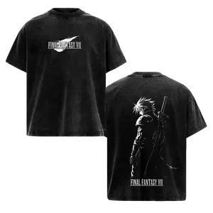 Final Fantasy VII Vintage Washed Tee Unisex Heavyweight Cotton T-shirt for Game Fans, Graphic Tees shirts men Fabric Menswear Tshirt unisex cotton streetwear Tops Black