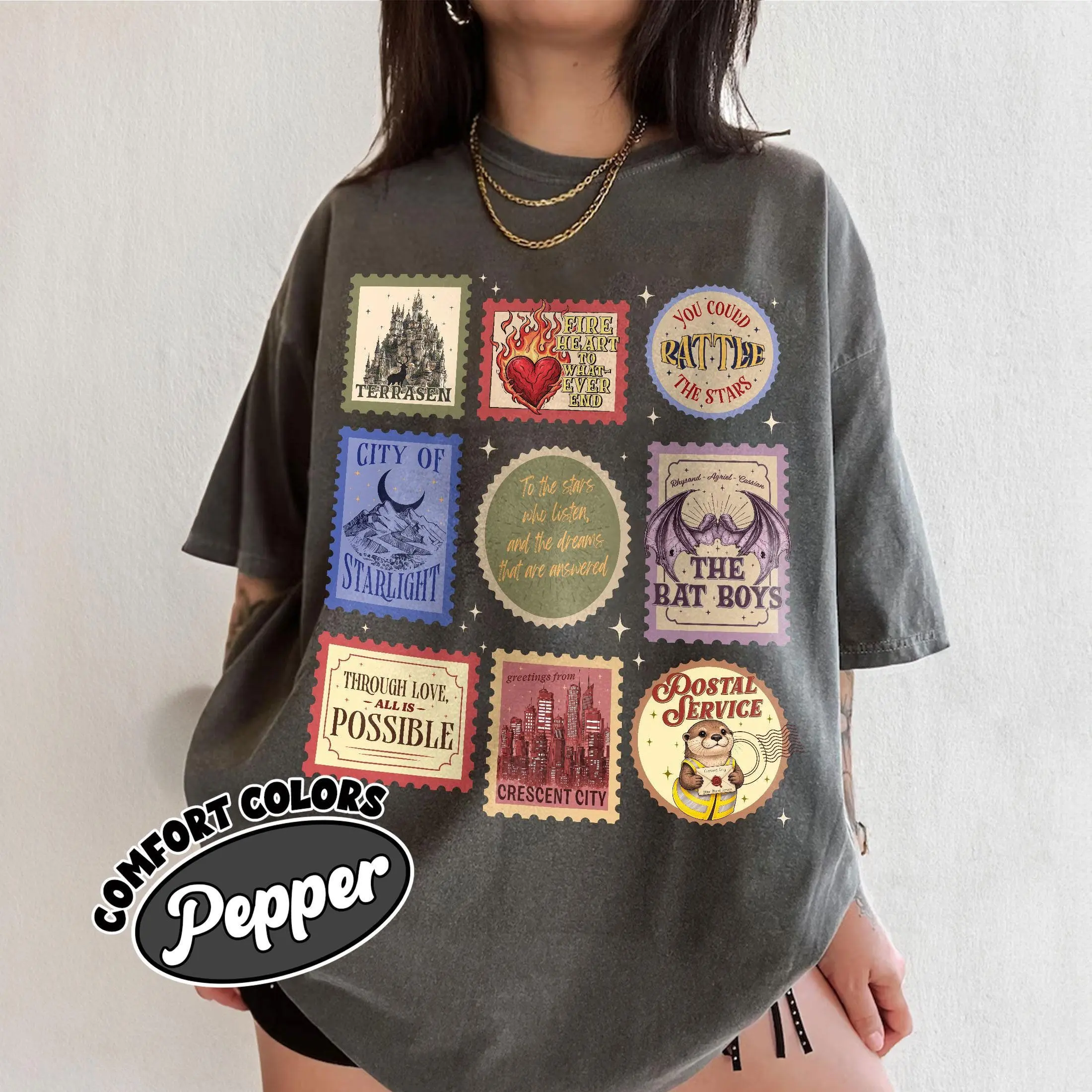 SJM Book Series Fan Shirt, The Maas Stamps Tshirt, Throne Of Glass Shirt, ACOTAR Book Stamps Tee, Crescent City Light It Up