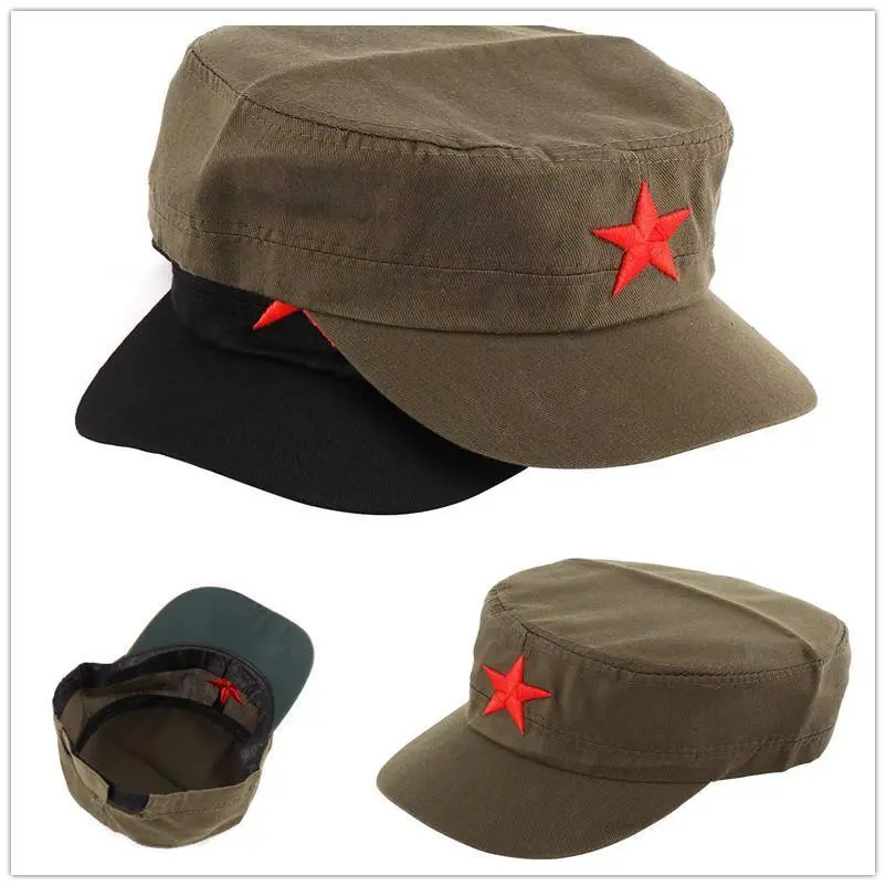 1pcs Solid China Red Cotton Visor Hat - Male Communist Party Chairman Mao Red Star Themed Casual Everyday Men's Collectible Toy Gift, One Size Fits All