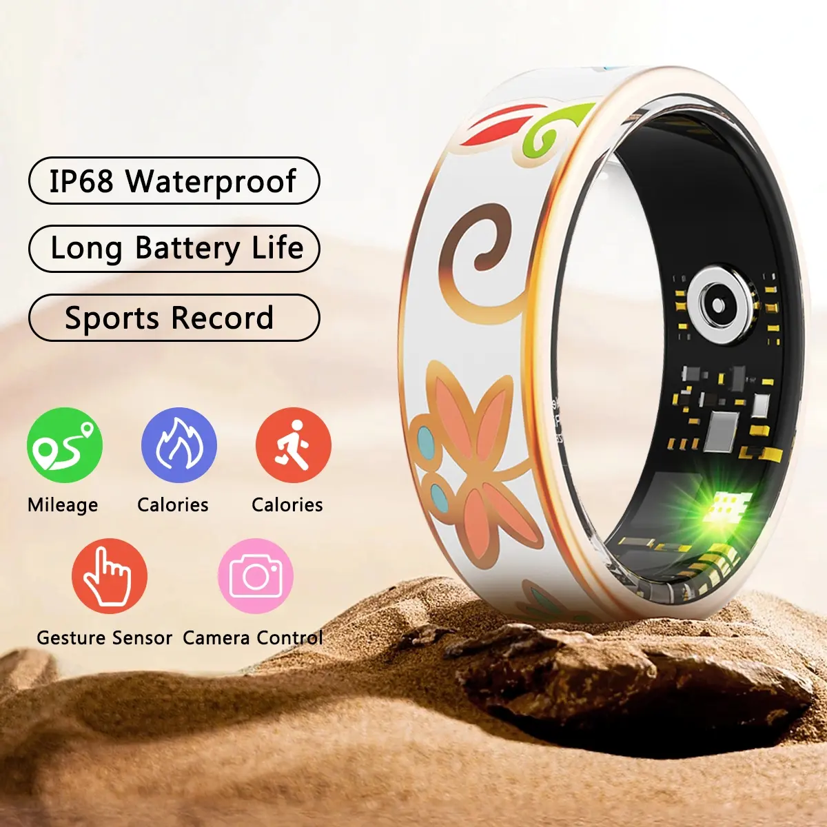 Fashion Enamel Smart Ring with Video & Photo Gesture Control, Fitness Tracker, Digital Fitness Tracker, Multiple Modes, Pedometer, 5atm Waterproof, Long Battery Life, Wearable Pedometer, Smart Ring Health Tracker