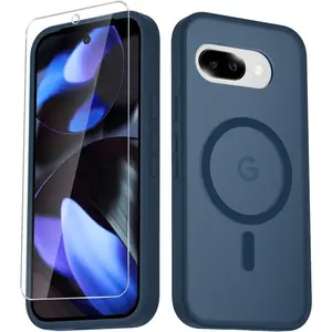 [LX]For Google Pixel 9a Case, Magnetic Phone Case With 1 Screen Protector [Military Grade Protection] [Compatible With MagSafe] Translucent Matte Protective Cover For Pixel 9a, Navy Blue