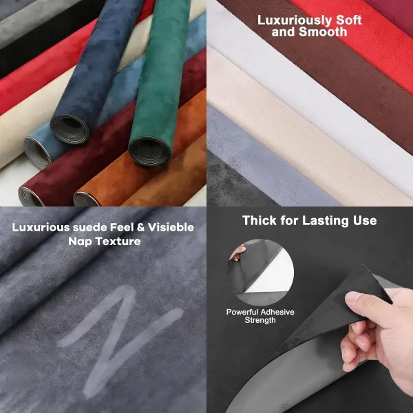 Self-Adhesive Suede Leather Fabric Roll - Faux Suede Upholstery Sheet for Furniture Repair, Cabinet Refinishing, Tabletop Decoration, and DIY Craft Projects, Peel and Stick Wallpaper