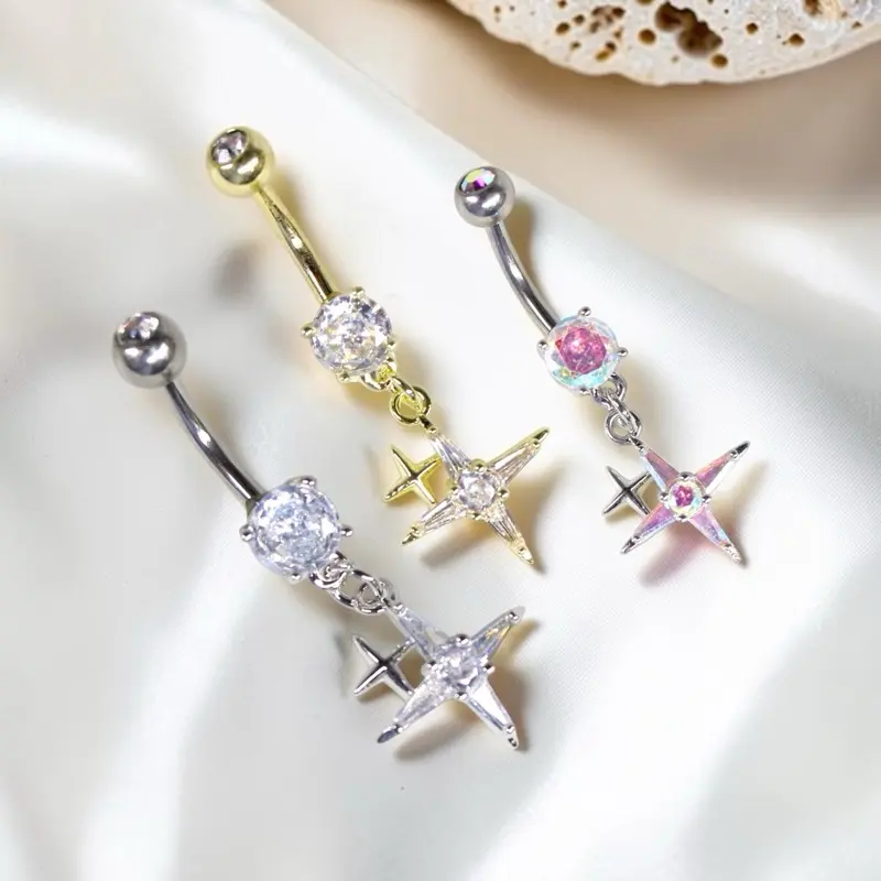 Trendy Star Dangle Belly Button Ring, 14G Silver Surgical Steel Celestial Navel Jewelry for Daily Wear, New and Healed Navel Piercings, Gifting Or Treating Yourself, Sparkling Star Charm