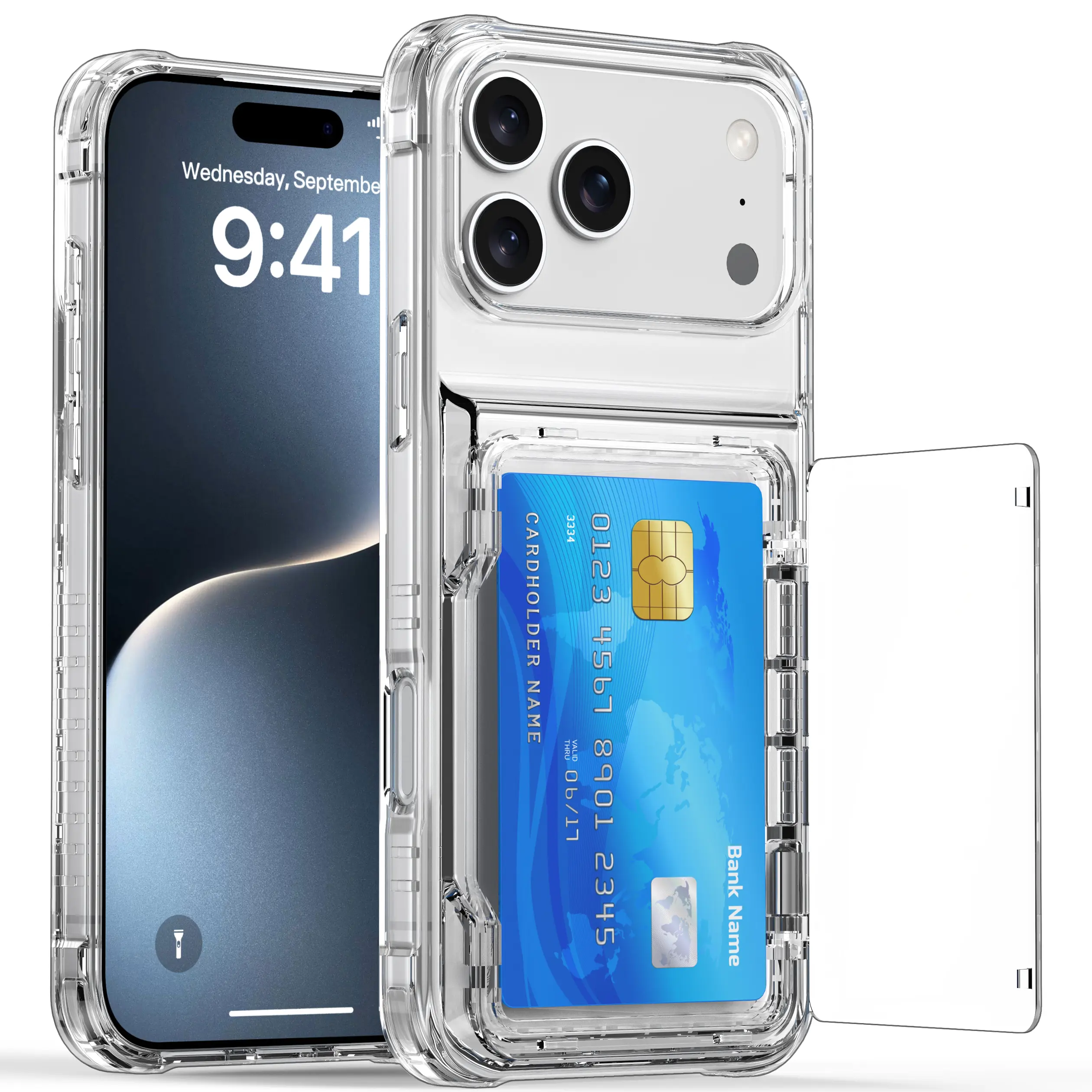 Transparent Smartphone Case with Card Holder, Protective Cover for iPhone 17 Series (fits iphone 17+)