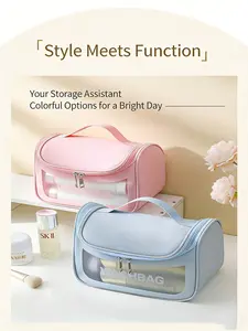 Waterproof Travel Makeup Bag, Large Capacity Transparent PVC Cosmetic Organizer, Portable Luxury Shower Kit for Women