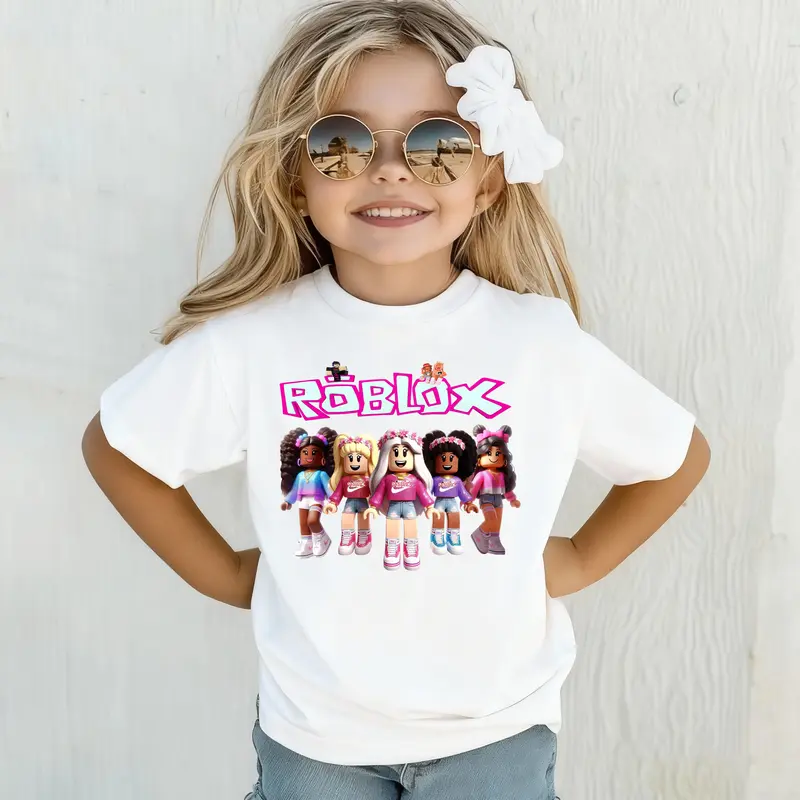 Unisex White & Black Roblox Tee - Cotton Crewneck Short Sleeve, Fan Casual Top for Sports, Outings & Cute Gift