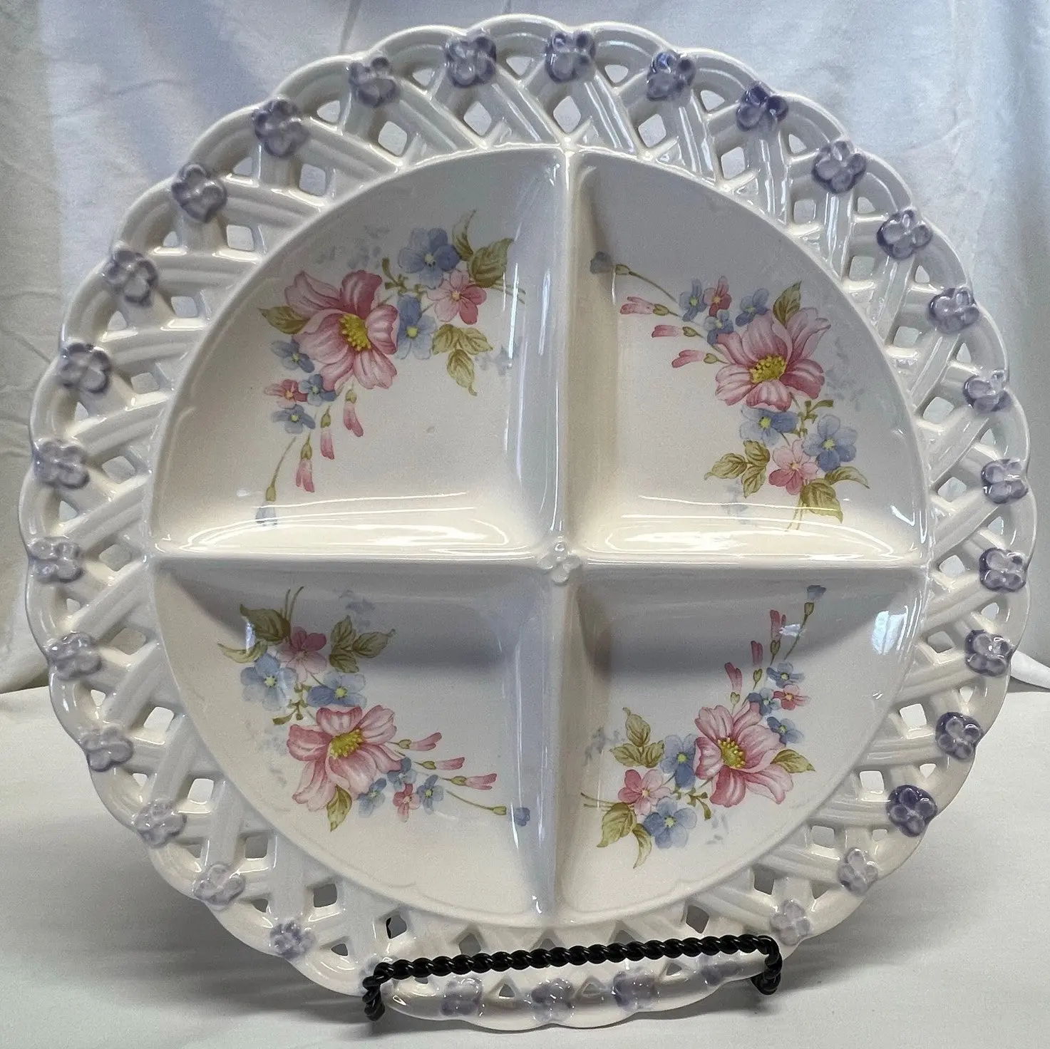 Vintage Hand-Painted Floral Divided Plate Made in Japan