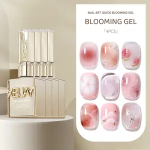 4Pcs 15ml Blooming Gel For Nails,Long Lasting Clear Rubber Coat LED UV Strengthen Nails High Gloss Top Finish Gel Nail Polish