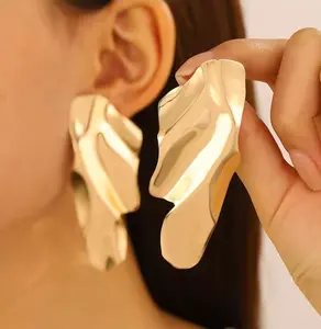 Abstract Wavy Gold Statement Earrings