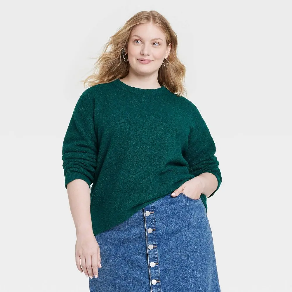 Women's Oversized Crewneck Pullover Sweater - Universal Thread Green 3X
