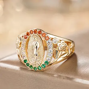 Virgin Mary Hollow Ring, Set with Colored Zircon, Light Luxury Vintage Ring