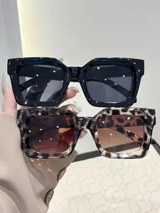 2 Pcs Fashion Big Frame Trendy Sunglasses - Leopard & Black 2-Pack, Vintage Aesthetic, Perfect for Daily Outfits & Vacation
