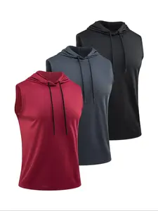 Men's Solid Color Hooded Sports Tank Top, Breathable Quick Drying Sports Top, Casual Sporty Sleeveless Top for Gym Workout Running Cycling Fishing, Gym Wear, Athletic Sports Clothing