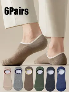 6 Pairs Men's Spring Summer Breathable Sweat-Absorbing Casual Minimalist Solid Color Hidden No-Show Socks, Comfortable Lightweight Mesh Design