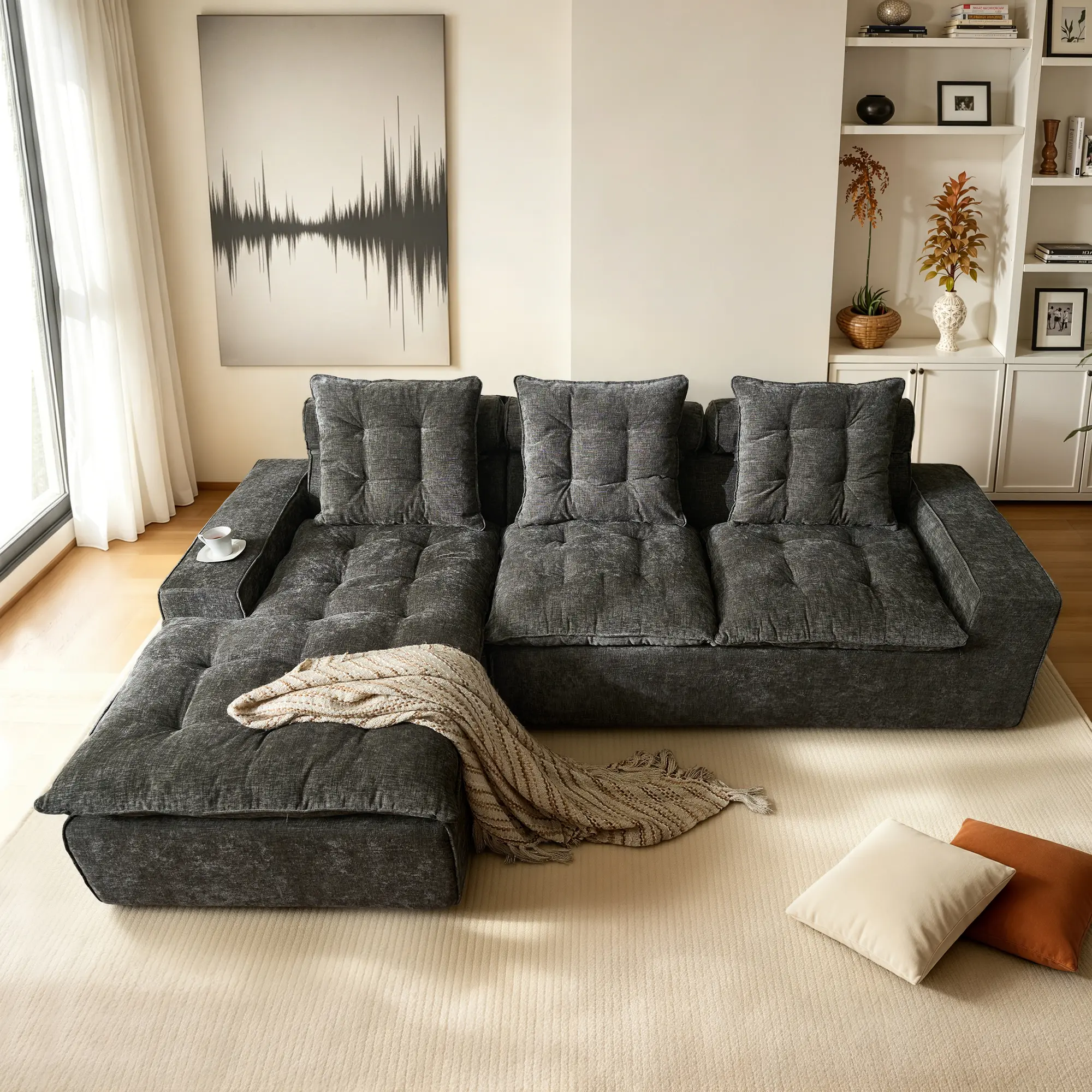 ALTRIGUS Newly Upgraded Boneless L-Shape Cloud Sofa for Living Room - Chenille Fabric Couch With Adjustable Backrest, Soft Cushion, No Assembly Required