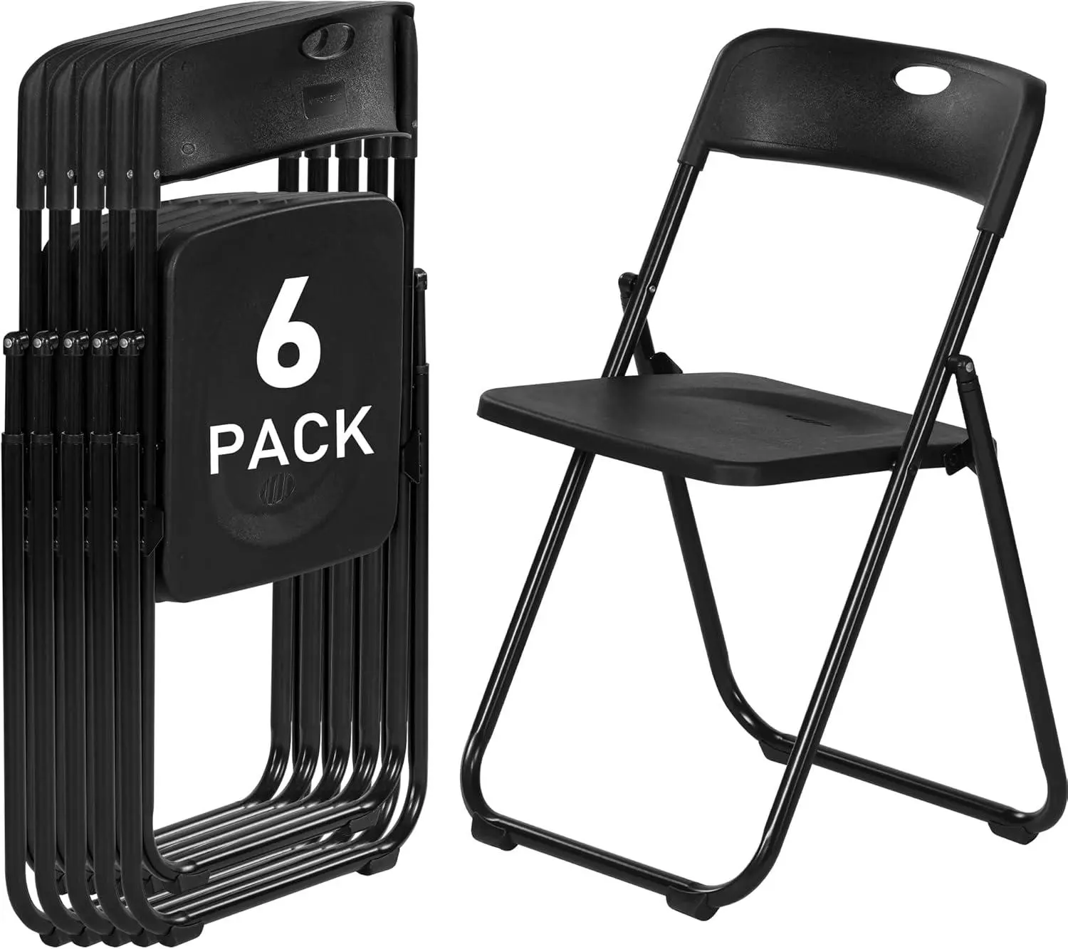 LING RONG Black Plastic Folding Chairs 6-Pack Lightweight Foldable with 350lbs Capacity Metal Frame for Easy Folding Storage Commercial Party Event Wedding Office Dinning Chairs summerwins