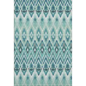 HomeRoots 651921 8 x 10 ft. Teal White & Gray Southwestern Washable Machine Made Rectangle Area Rug with UV Protection, Dual-Tone Area Rugs, Two-Toned Area Rugs