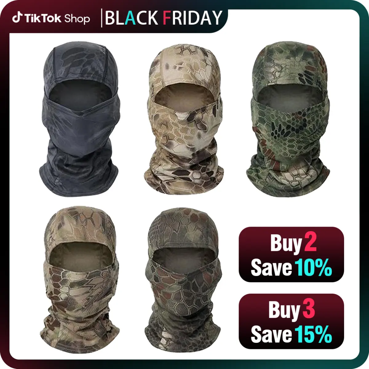 5PCS Camouflage Balaclava Face Mask UV Protection Men Women Sun Hood Tactical Motorcycle Fishing Hiking Cycling Neck Gaiter Breathable Bandana Summer Cooling Gaiter for Multifunctional Windproof Sports