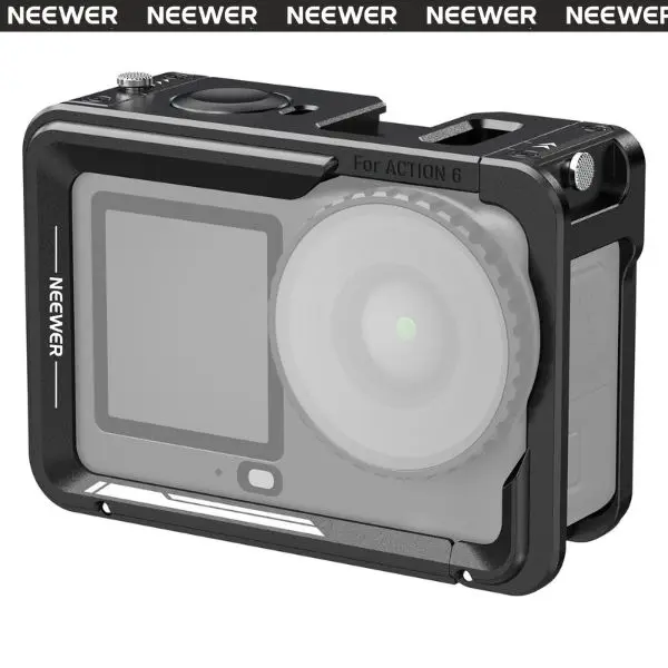 NEEWER AC054 Action Camera Cage for DJI Osmo Action 6, Aluminum Protective Frame with Cold Shoe Mount & 1/4" Thread for Vlog, Photography & Video Recording