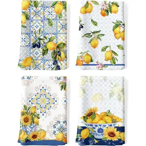 Lemon Floral Tea Towels, Cotton Kitchen Towel 18.9 * 27.5 inch, Quick Drying Dish Cloth for Party Anniversary Holiday Decoration, Housewarming Gifts for Mom