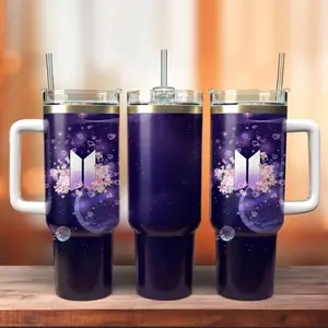 Galaxy Korean Music Inspired Tumbler 20oz 40oz With Handle, Purple Space Aesthetic Travel Mug, Music Fan Gift