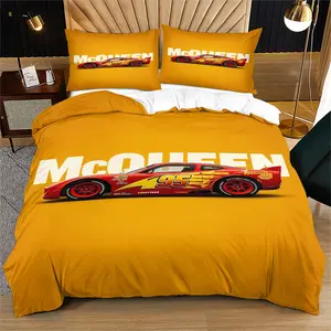 Lightning Mcqueen Print Soft Durable Bedding Set, Includes 1 Fitted Sheet and 1 or 2 Pillowcases, Excluding The Core And Pillow Core, Modern Style Bedroom Decor