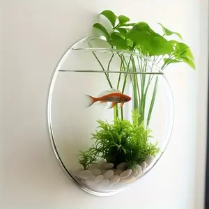 Modern Round Wall-Mounted Standing Container, Transparent Plastic Indoor/outdoor Planter & Fish Tank, Dual-Purpose Hydroponic Aquarium