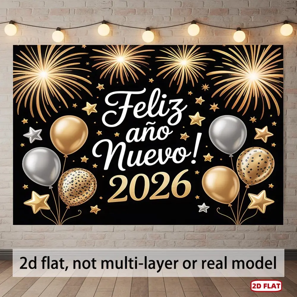 1pc 2026 Spanish Theme Flat 2D Polyester Party Decorations Banner, Festive Balloon Decor Design, Cordless Wireless Home Supplies, for Birthday Indoor Outdoor Decor